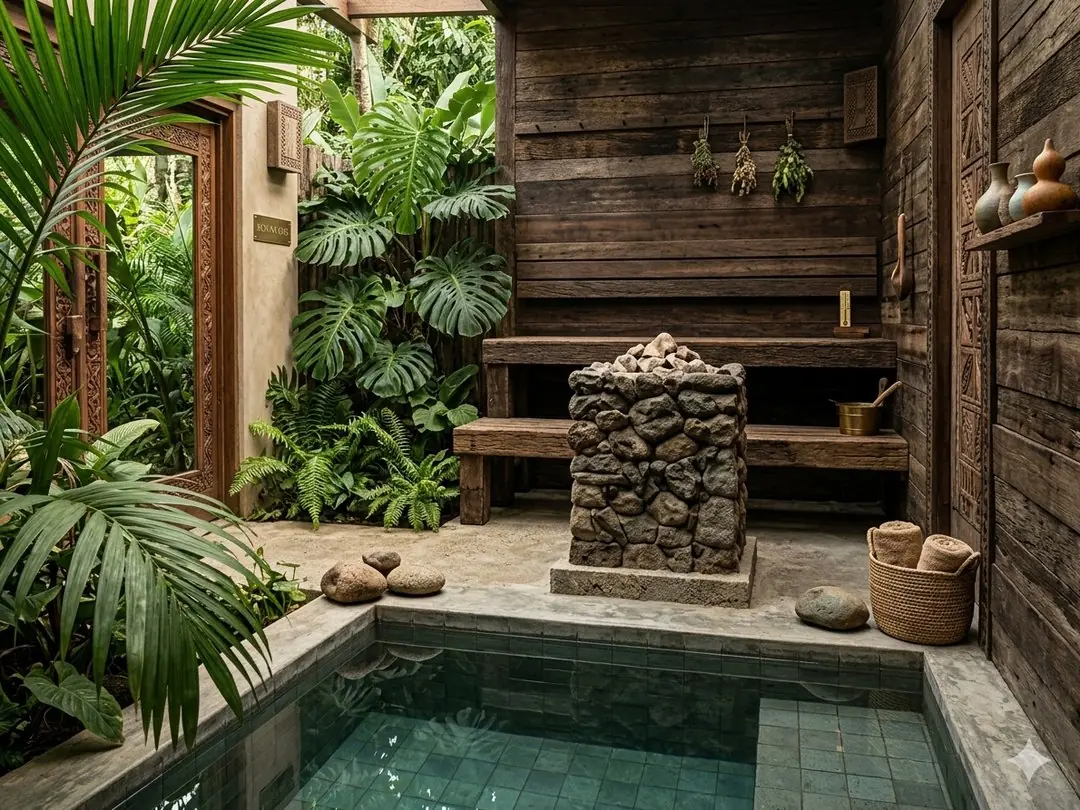 Sauna met koud bad in het groen
